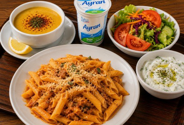 (Makarna + Çorba) + (Ayran + Cacık + Salata)