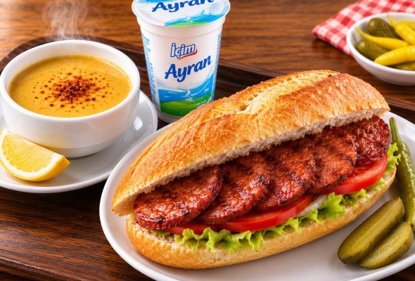 Yarım Ekmek Sucuk + Çorba + Ayran