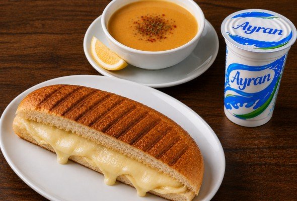 Yarım Ekmek Kaşarlı Tost + Çorba + Ayran