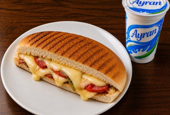 Yarım Ekmek Karışık Tost + Ayran