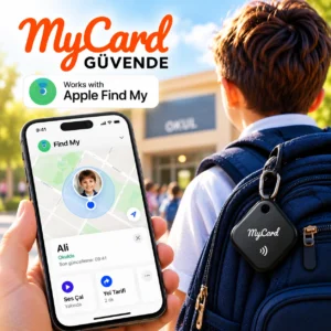 MyCard Güvende – Apple Uyumlu Çocuk ve Öğrenci Güvenlik Kartı | Apple Bul (Find My) Konum Desteği ve NFC Acil Durum Kimliği