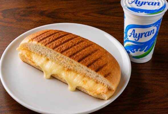 Yarım Ekmek Kaşarlı Tost + Ayran